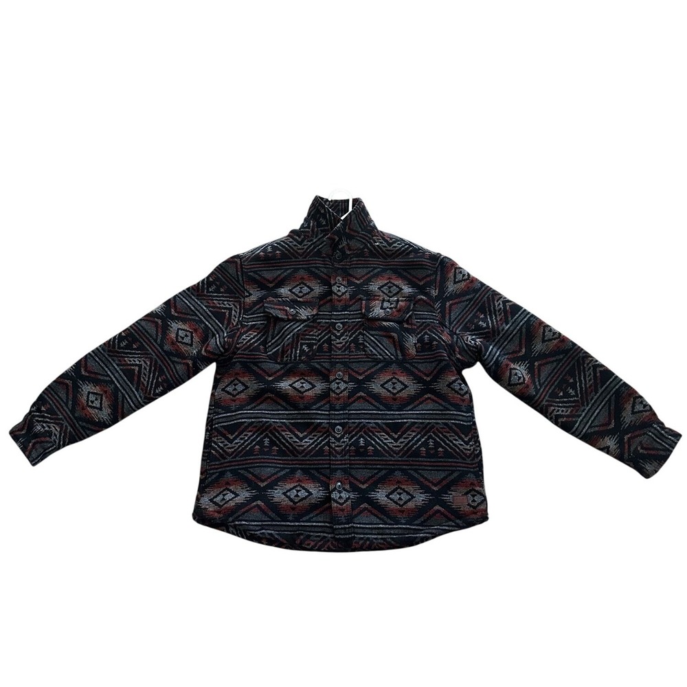 Jachs New York Southwestern Geometric Fleece Jacket Black Rust Grey Mens XL